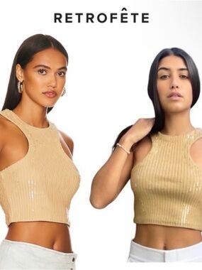 RETROFETE Sequined Audra Crop Top in Nude sz S 345$